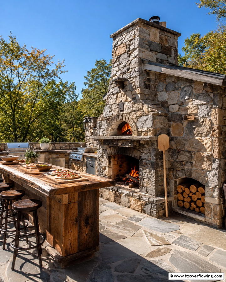 Outdoor Fireplace with a Built in Pizza Oven - 25 Outdoor Corner Fireplace Ideas for Cozy Nights
