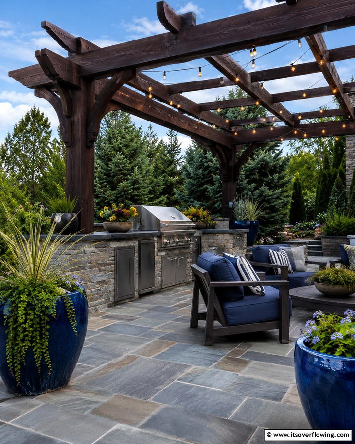 Outdoor Grill with Pergola Shade - 25 Grill Station Ideas for the Ultimate Outdoor Cooking Space