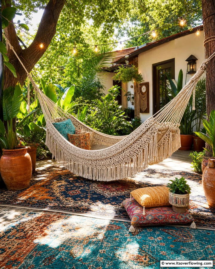 Outdoor Hammocks - 25 Boho House Exterior Ideas for a Unique and Colorful Look