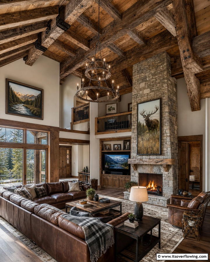 Outdoor Inspired Ceiling Beams - 25 Hunting Room Ideas for the Ultimate Sportsman’s Retreat