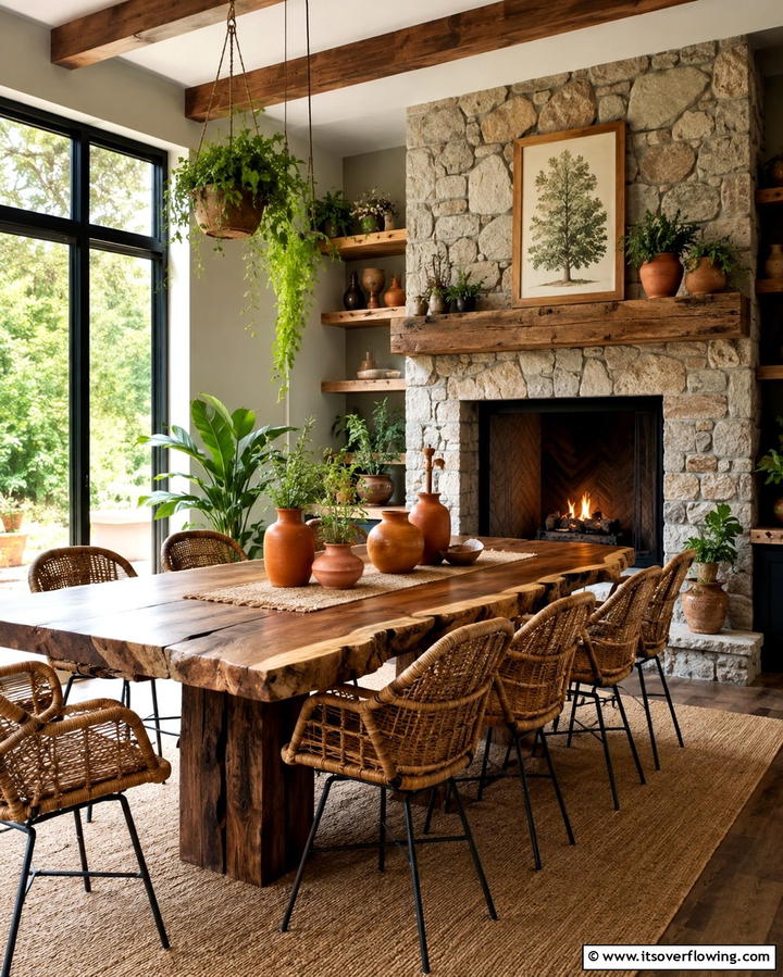 Outdoor Inspired Fireplace for Natural Vibes - 25 Dining Room With Fireplace Ideas for Cozy Gatherings