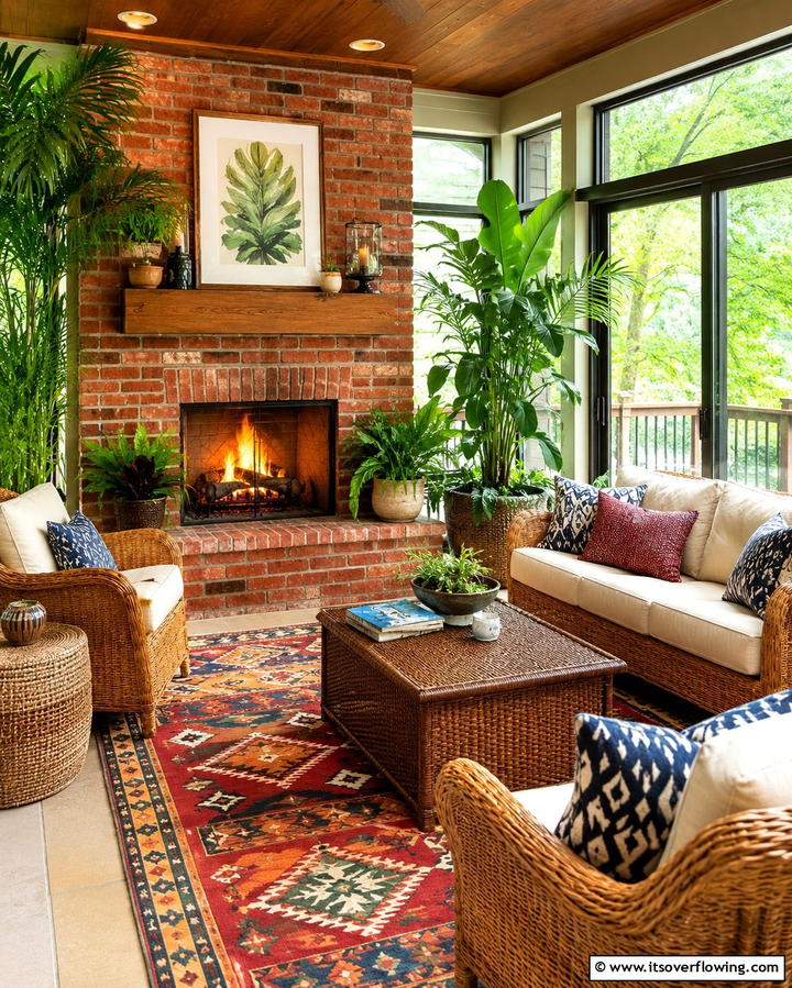 Outdoor Inspired Fireplace for Sunrooms - 25 Sunroom With Fireplace Ideas for Cozy Gatherings