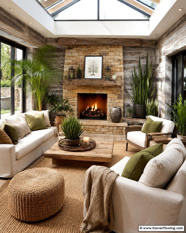 Outdoor Inspired FireplaceOne - 25 Cozy Living Room Fireplace Ideas for Warmth