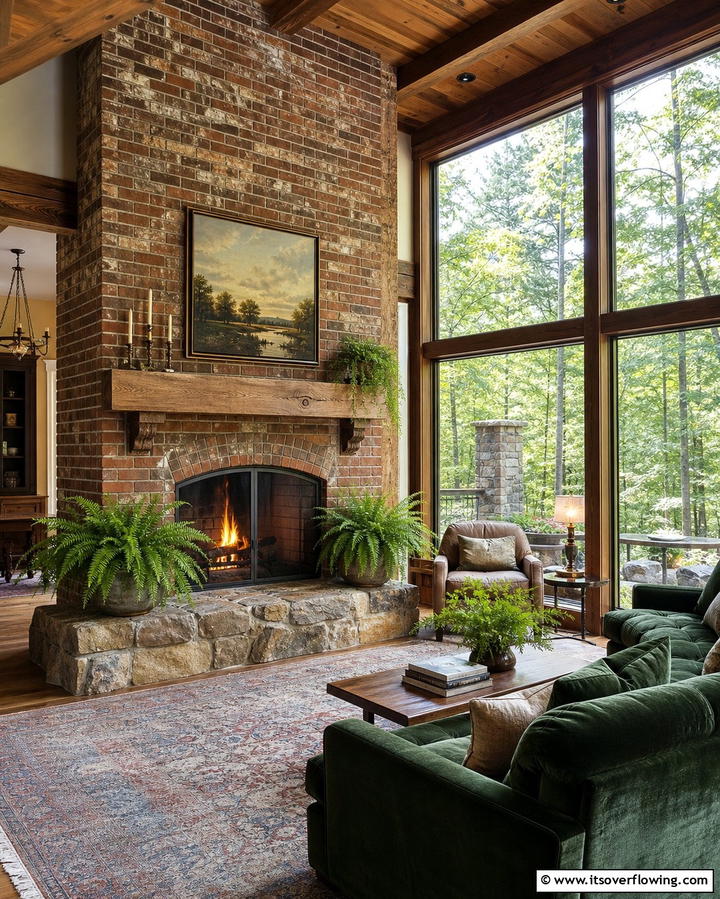 Outdoor Inspired Rustic Brick Fireplace - 25 Rustic Living Room Ideas with a Brick Fireplace