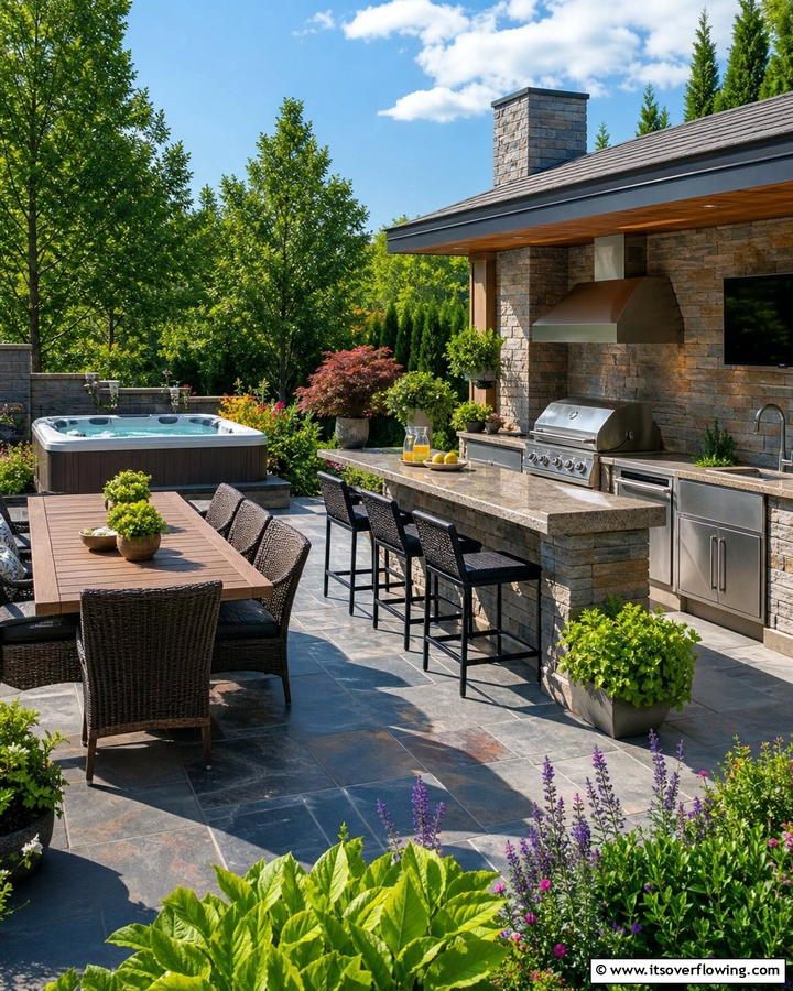 Outdoor Kitchen Addition - 20 Hot Tub Landscaping Ideas for a Relaxing Retreat