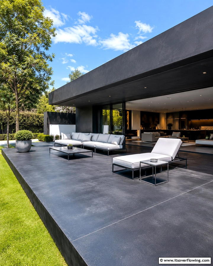 Outdoor Kitchen Integration - 25 Black Concrete Patio Ideas for Modern Outdoor Spaces