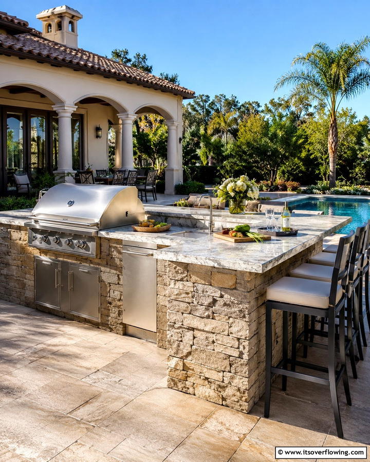 Outdoor Kitchen and Grilling Area - 25 Pool Patio Ideas for a Relaxing Outdoor Space