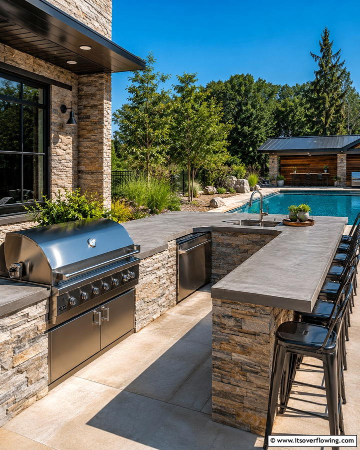 Outdoor Kitchen by the Pool - 25 Pool Patio Ideas for a Relaxing Outdoor Space