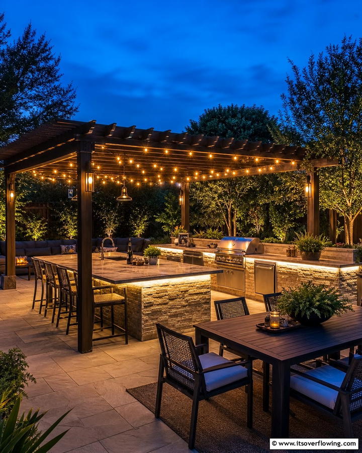 Outdoor Kitchen with Ambient Lighting - 20 Luxury Outdoor Kitchen Ideas for Gourmet Cooking