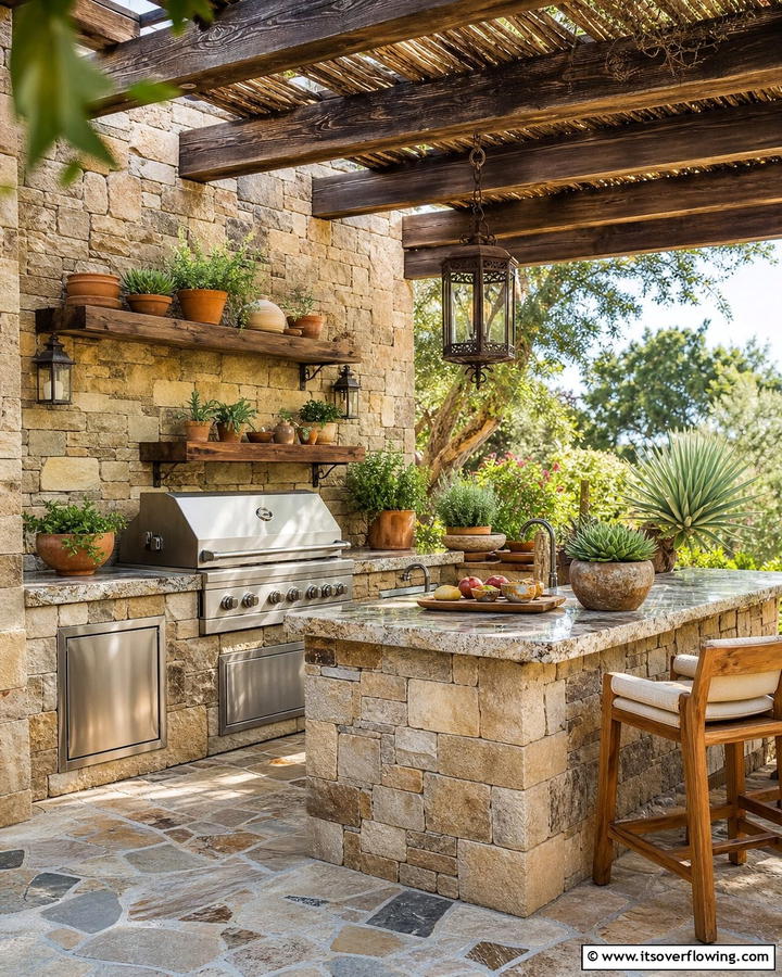 Outdoor Kitchen with Stone Accents - 20 Luxury Outdoor Kitchen Ideas for Gourmet Cooking