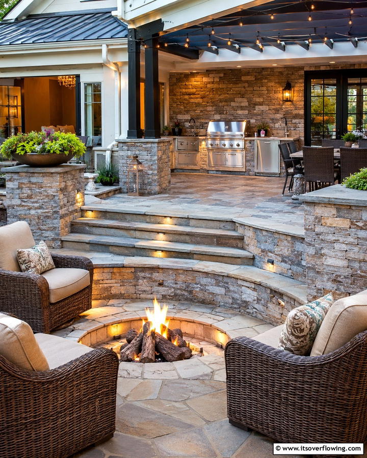 Outdoor Kitchen with a Built In Fire Pit - 25 Outdoor Kitchen on Deck Ideas for Seamless Entertaining
