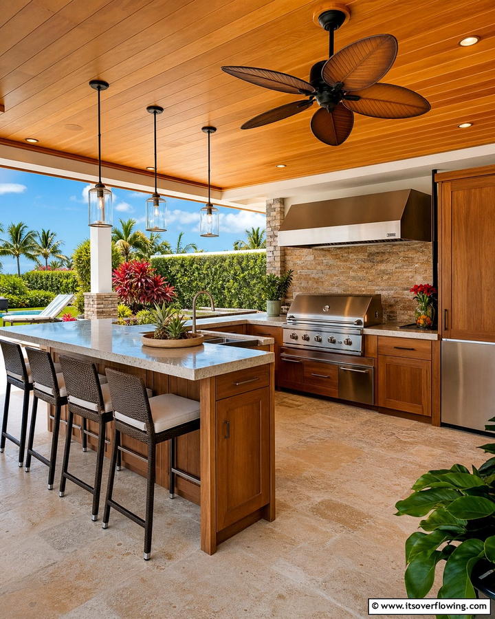 Outdoor Kitchen with a Ceiling Fan - 20 Luxury Outdoor Kitchen Ideas for Gourmet Cooking