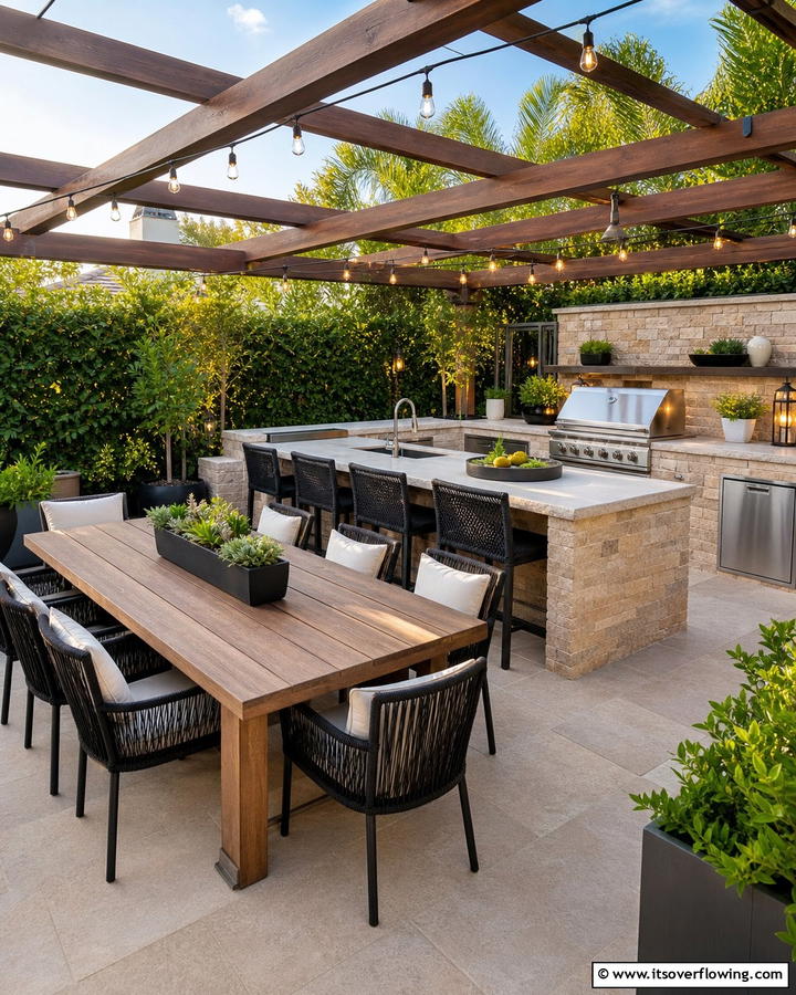 Outdoor Kitchen with a Dining Area - 20 Luxury Outdoor Kitchen Ideas for Gourmet Cooking