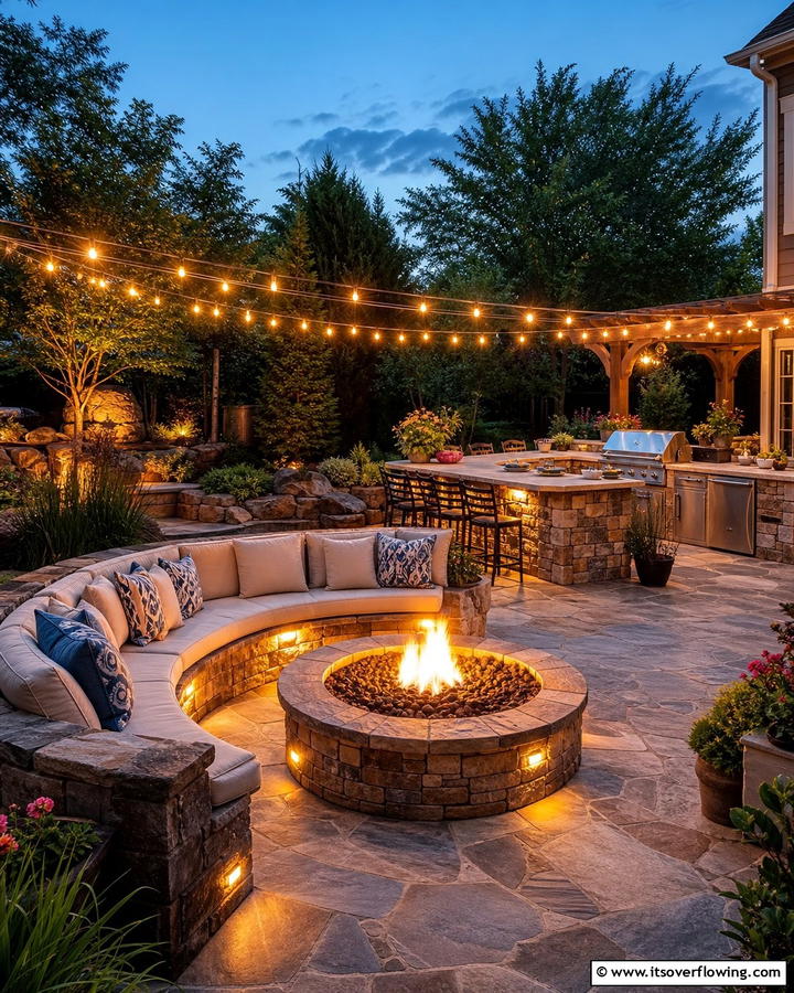 Outdoor Kitchen with a Fire Pit - 20 Luxury Outdoor Kitchen Ideas for Gourmet Cooking