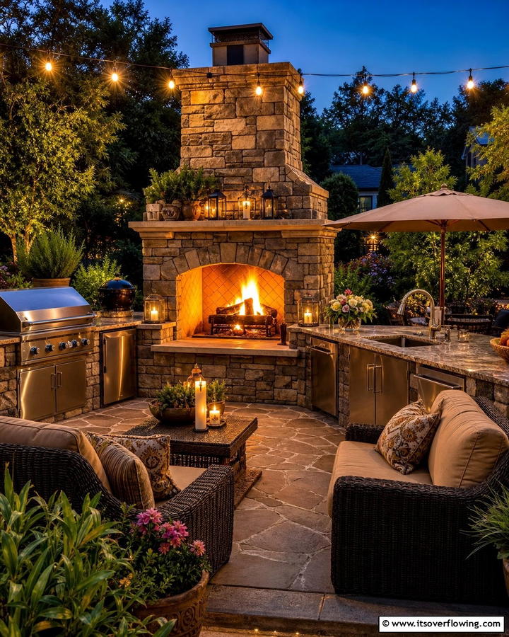 Outdoor Kitchen with a Fireplace - 20 Luxury Outdoor Kitchen Ideas for Gourmet Cooking