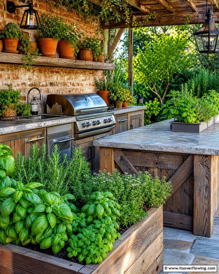 Outdoor Kitchen with a Herb Garden - 20 Luxury Outdoor Kitchen Ideas for Gourmet Cooking