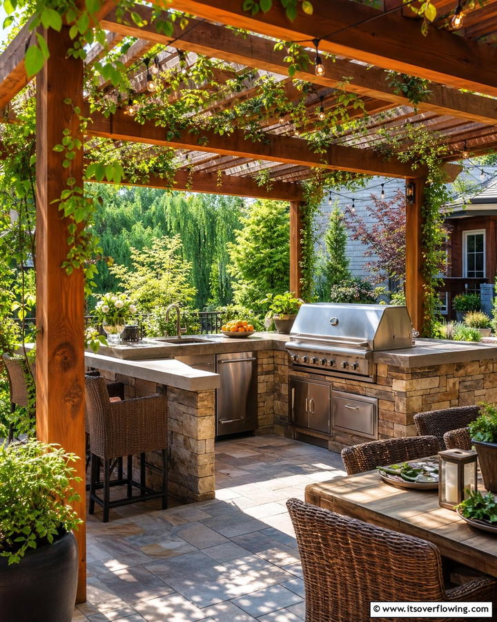Outdoor Kitchen with a Pergola - 20 Luxury Outdoor Kitchen Ideas for Gourmet Cooking