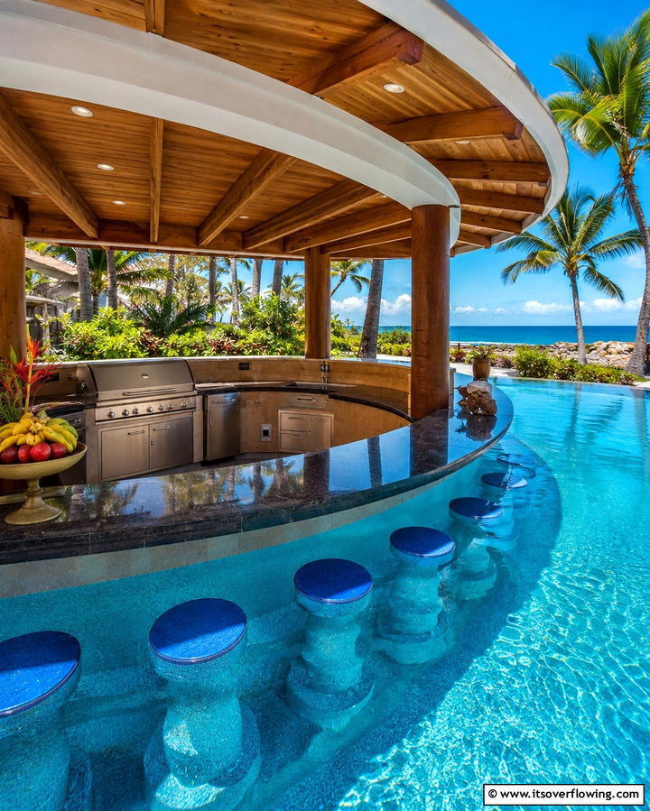 Outdoor Kitchen with a Swim Up Bar - 25 Outdoor Kitchen on Deck Ideas for Seamless Entertaining
