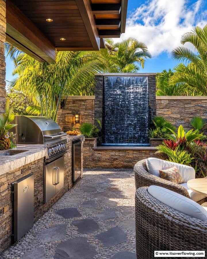 Outdoor Kitchen with a Water Feature - 20 Luxury Outdoor Kitchen Ideas for Gourmet Cooking