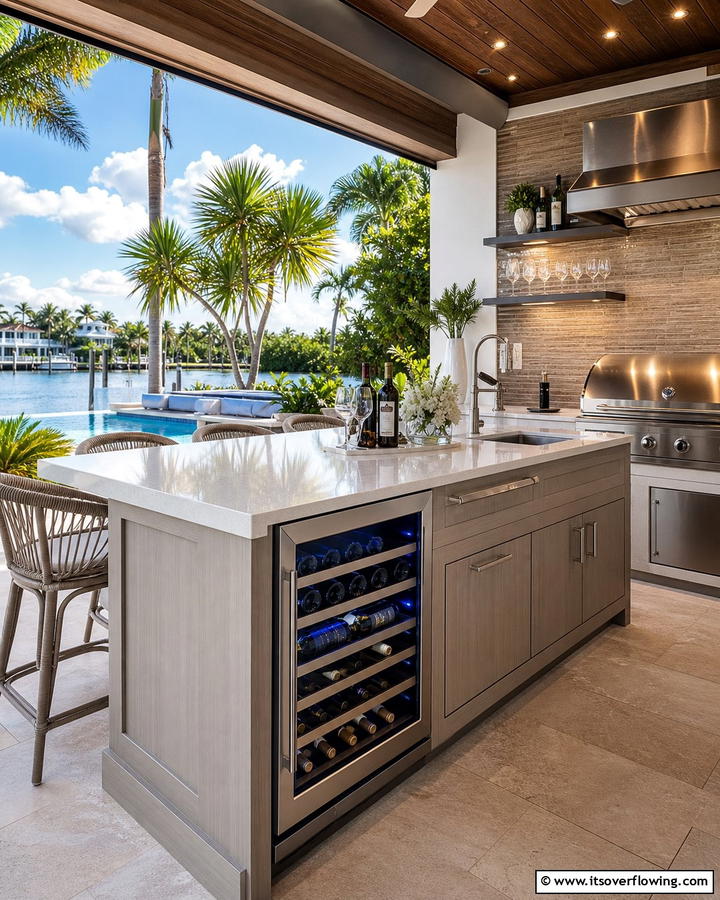 Outdoor Kitchen with a Wine Fridge - 20 Luxury Outdoor Kitchen Ideas for Gourmet Cooking