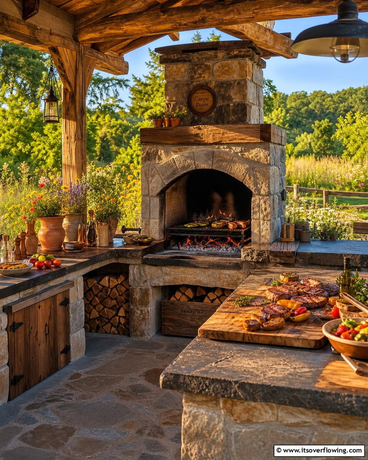 Outdoor Kitchen with a Wood Fired Grill - 20 Luxury Outdoor Kitchen Ideas for Gourmet Cooking