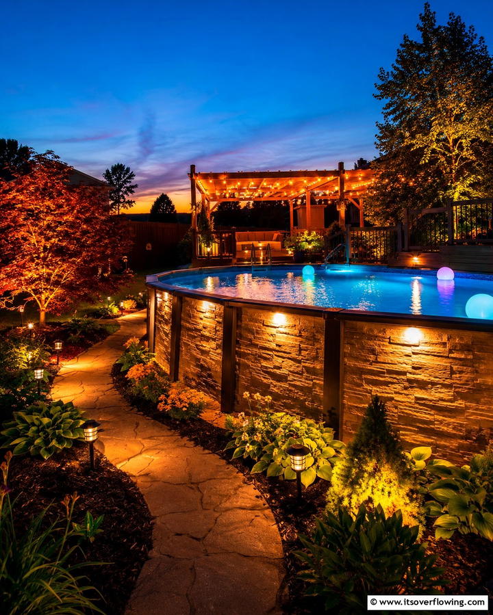 Outdoor Lighting Enhancements - 25 Above Ground Pool Landscaping Ideas for a Stunning Yard