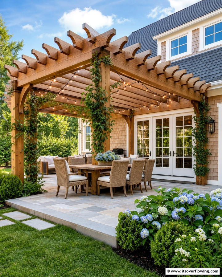 Outdoor Living Spaces with Pergolas - 25 Modern Cape Cod House Ideas for Coastal Living