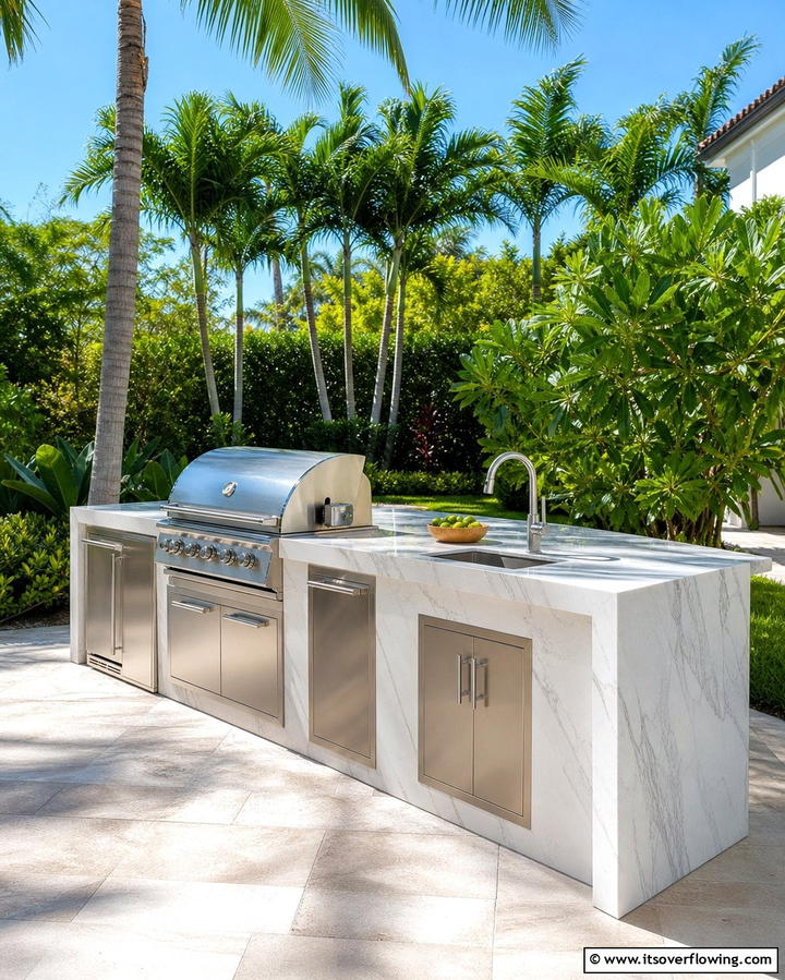 Outdoor Marble Island for Alfresco Dining - 25 Marble Kitchen Island Ideas for a Stunning Centerpiece