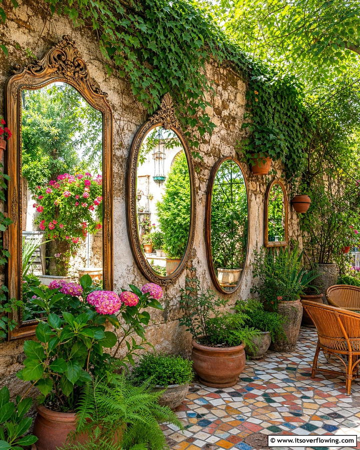 Outdoor Mirror Installations - 25 Enchanting Boho Garden Ideas for Outdoor Bliss
