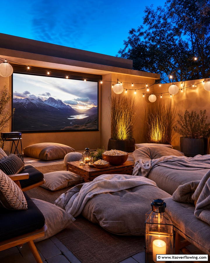 Outdoor Movie Corner - 20 Creative Corner Patio Ideas for Small Outdoor Spaces