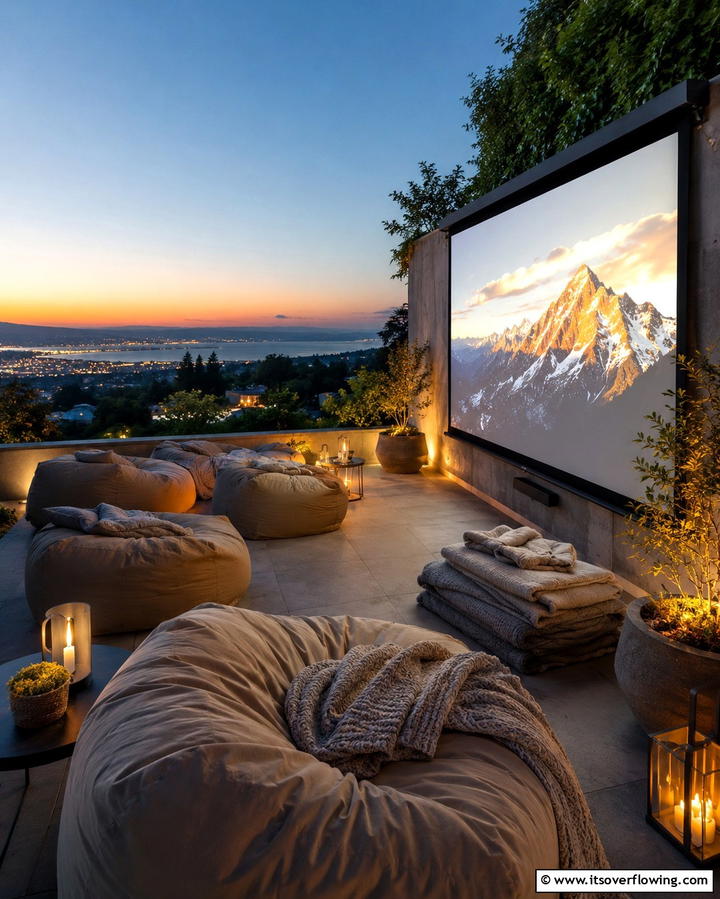 Outdoor Movie Experience - 25 Large Balcony Ideas for Stunning Outdoor Spaces