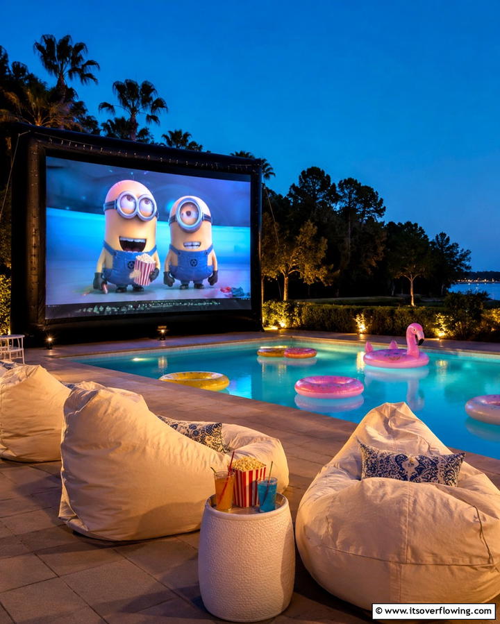 Outdoor Movie Screen - 25 Pool Patio Ideas for a Relaxing Outdoor Space