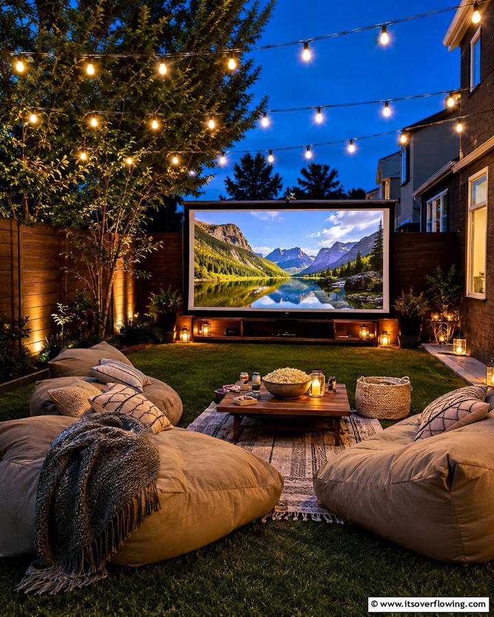 Outdoor Movie Setup - 30 Space-Saving Townhouse Backyard Design Ideas