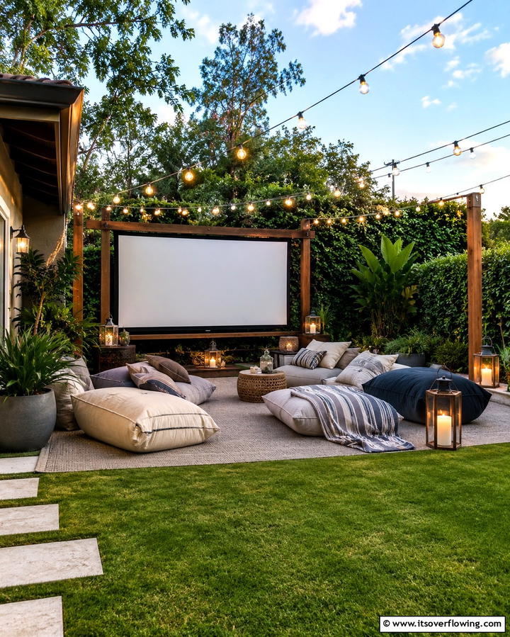Outdoor Movie Zone - 20 Creative L-Shaped Backyard Ideas for Small Spaces