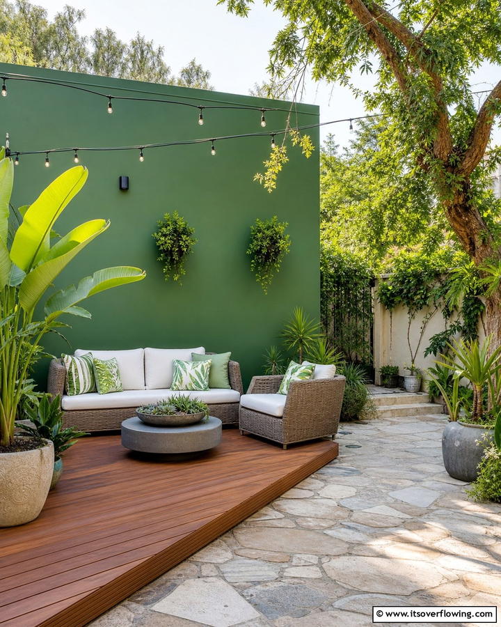 Outdoor Patio Green Retreat - 21 Green Accent Wall Ideas for Bold and Serene Interiors