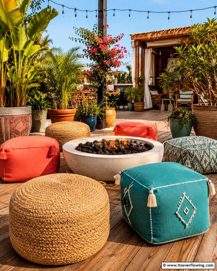 Outdoor Poufs and Ottomans - 25 Fire Pit Seating Ideas to Enhance Your Outdoor Space