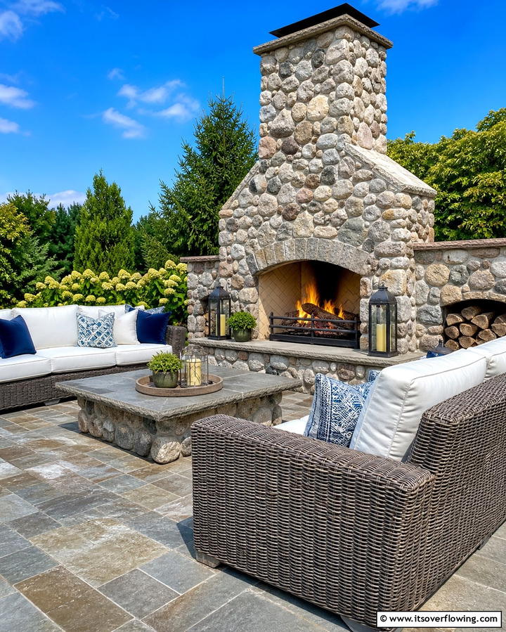 Outdoor River Rock Fireplace for Patios - 25 River Rock Fireplace Ideas for a Natural Look