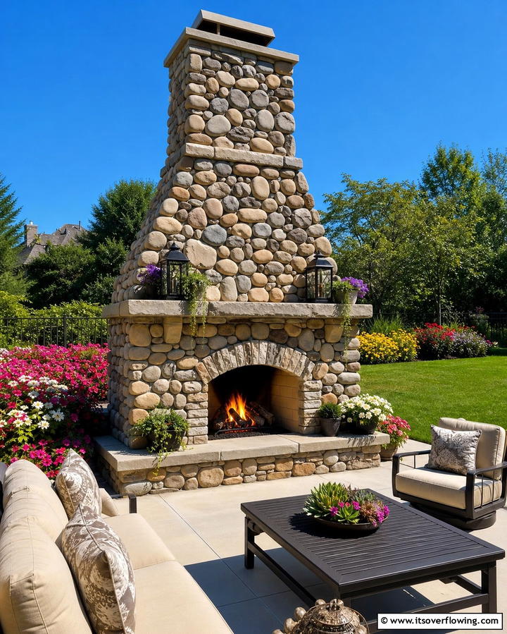 Outdoor River Rock Fireplace with a Chimney - 25 River Rock Fireplace Ideas for a Natural Look