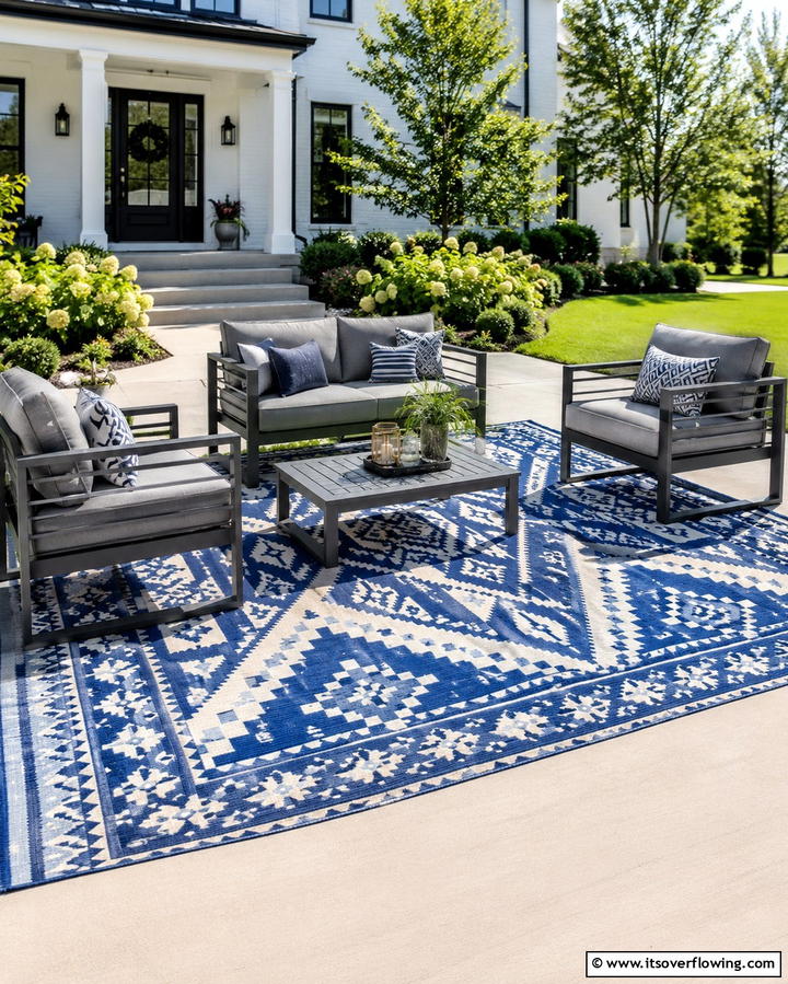 Outdoor Rug Accents - 25 Front Yard Patio Ideas to Enhance Your Outdoor Space
