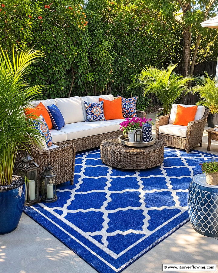 Outdoor Rug for Instant Color - 25 Concrete Patio Ideas on a Budget for Affordable Style