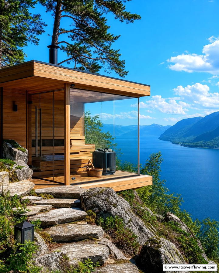 Outdoor Sauna with a Panoramic View - 25 Outdoor Sauna Ideas for Relaxing Backyard Retreats