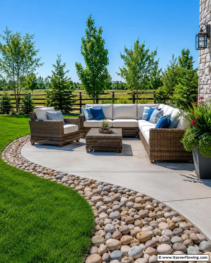 Outdoor Seating Area Accent - 25 River Rock Edging Ideas for Your Garden