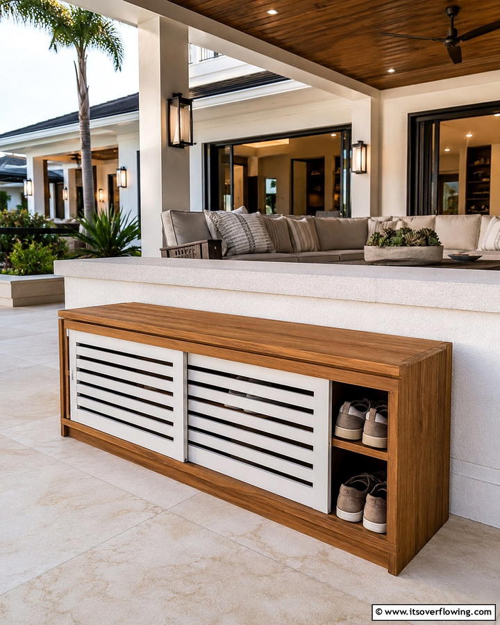 Outdoor Shoe Storage Bench with Sliding Doors - 25 Outdoor Shoe Storage Ideas for Organized Spaces