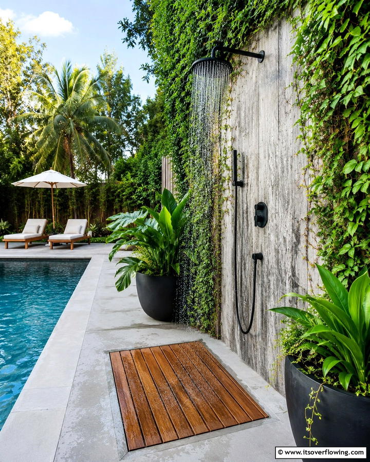 Outdoor Shower Addition - 25 Pool Bathroom Ideas for a Refreshing Swim Experience