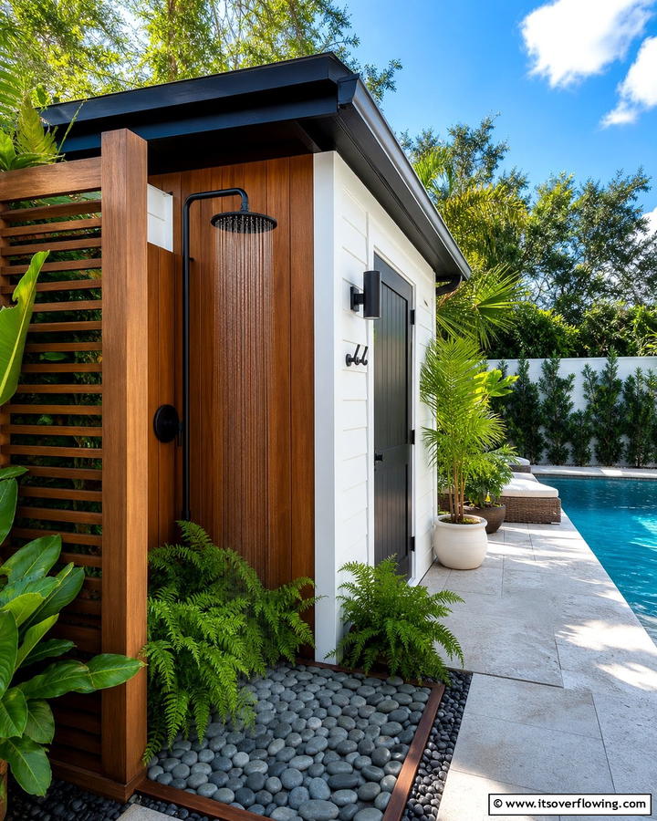 Outdoor Shower Addition - 20 Pool Shed Ideas to Enhance Your Backyard Oasis