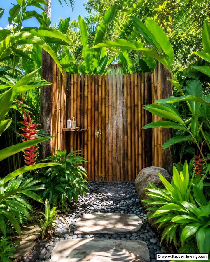 Outdoor Shower Oasis - 25 Tropical Pool Landscaping Ideas for a Resort Feel