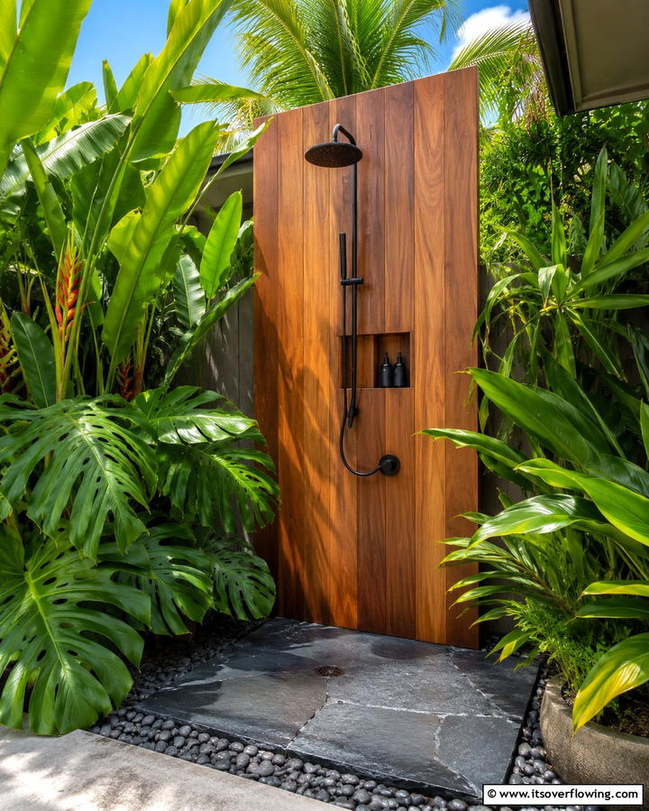 Outdoor Shower Space - 30 Florida Backyard Ideas for Tropical Outdoor Living
