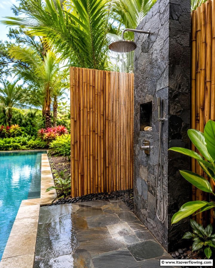 Outdoor Shower - 25 Pool Decor Ideas to Transform Your Outdoor Space