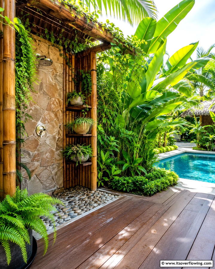 Outdoor Showers for Refreshing Comfort - 20 Tropical Backyard Ideas for a Lush Oasis