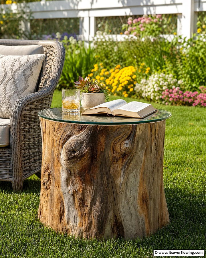 Outdoor Side Table - 21 Creative Tree Stump Decorating Ideas for Rustic Accents